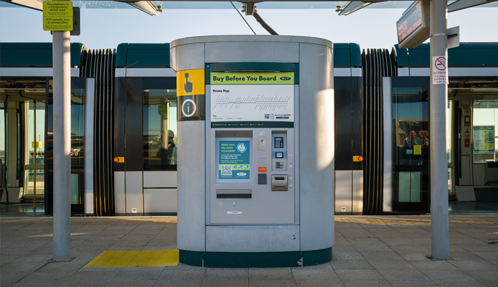 Accessing symbolised guide to travelling on Nottinghams Trams from the tram terminal before you board.