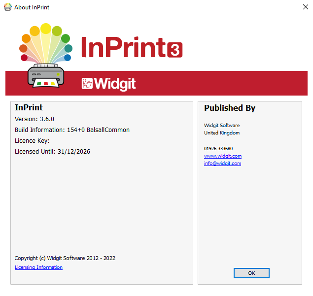 About dialog in InPrint 3