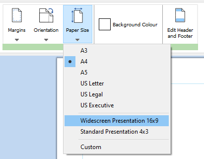 Presentation paper sizes