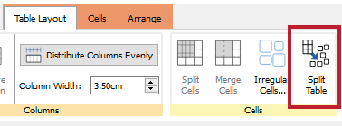 Split table button