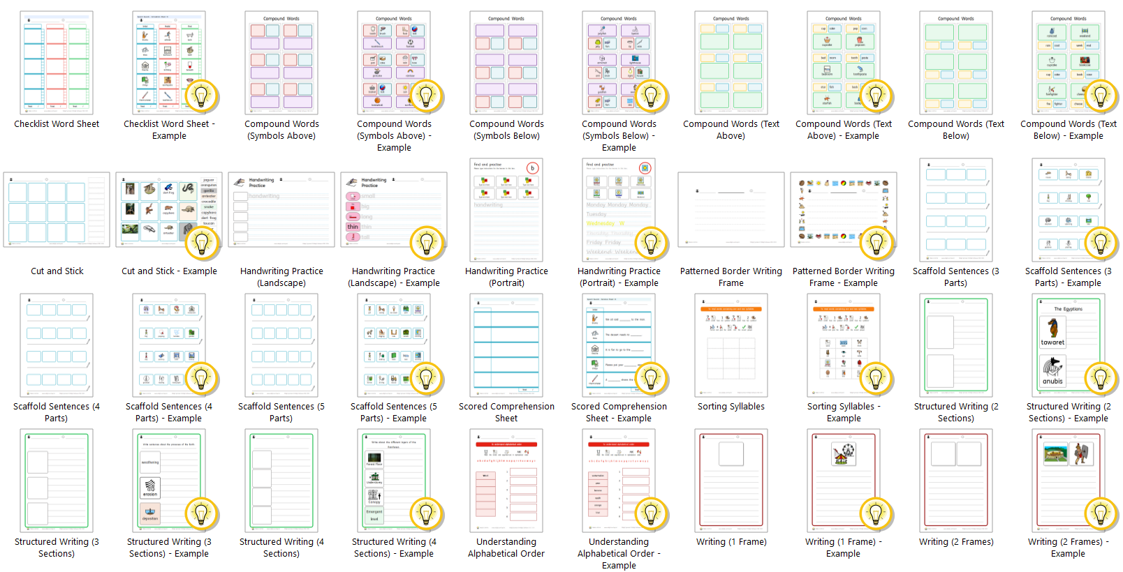 Literacy Support templates preview