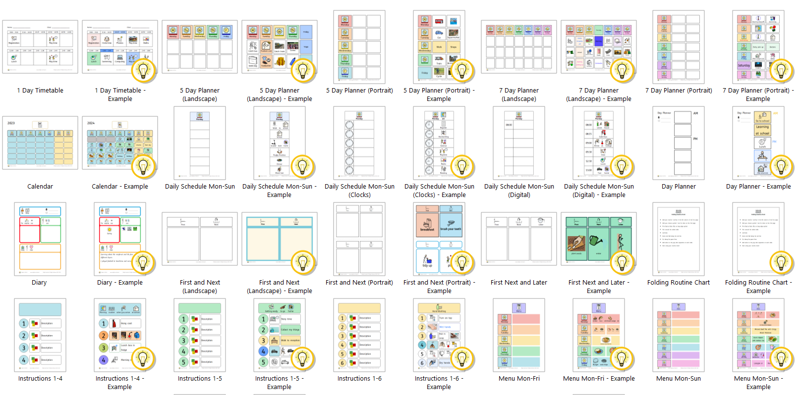 Timetables templates preview