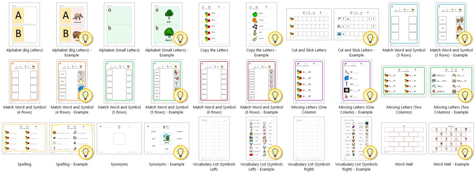 Vocabulary templates preview