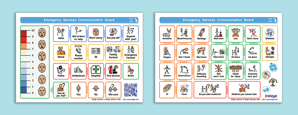 Emergency Services Communication Board with Widgit Symbols